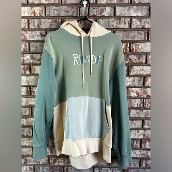 RIPNDIP Color Block Hoodie Tan Blue Green Size Large - Picture 1 of 2